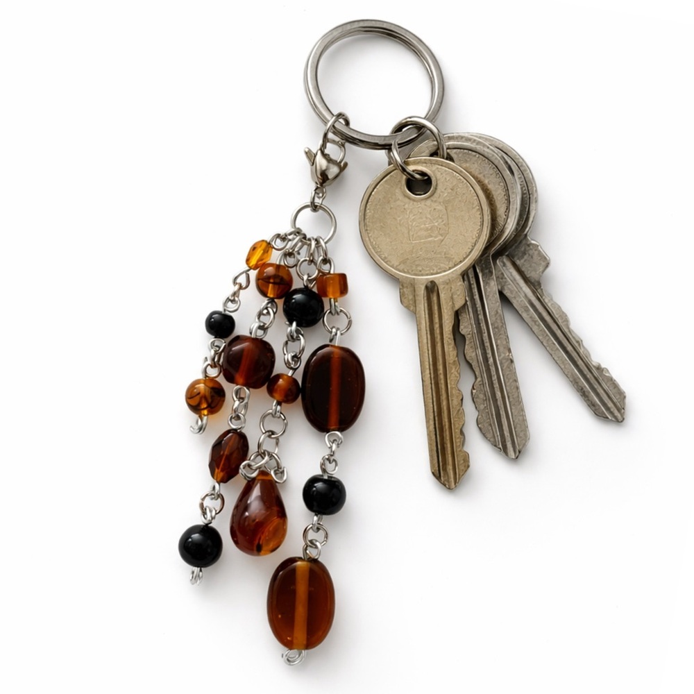 Amber Brown Black Beaded Charm - Keychain Bag Charm Zipper Pull | Minimalist - Picture 5 of 5